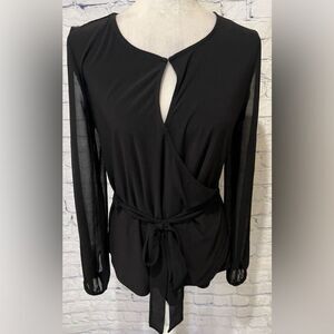 White House Black Market gorgeous keyhole blouse, women's black Long Sleeve